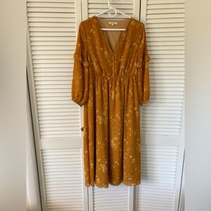 Madewell Marigold Casual Sundress V-Neck and Bishop Sleeves Side Zipper Size 6